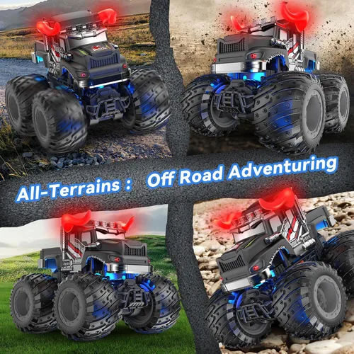 Miniatura 5 de AUUGUU Auto a control remoto, juguetes de camiones monstruos de 2.4 GHz con spray ligero, regalo de cumpleaños para niños de 3, 4, 5, 6, 7, 8, autos