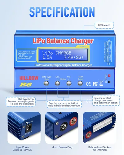 Miniatura 4 de Cargador de Batería B6 80W Mini Lipo Cargador/Descargador de Equilibrio con Fuente de Alimentación para Batería LiPo/Li-ion/Life(1-6s) NiMH/NiCd