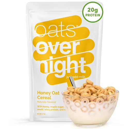 Oats Overnight Cereal de avena con miel, avena durante la noche con 0.71 onzas de proteína de suero de leche, batido de proteína de desayuno alto en