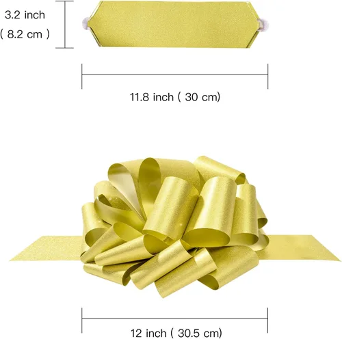 Miniatura 4 de LeZakaa Lazo de regalo dorado de 12 pulgadas, lazo gigante con purpurina, lazo para automóvil, lazo grande gigante para decoración de regalos
