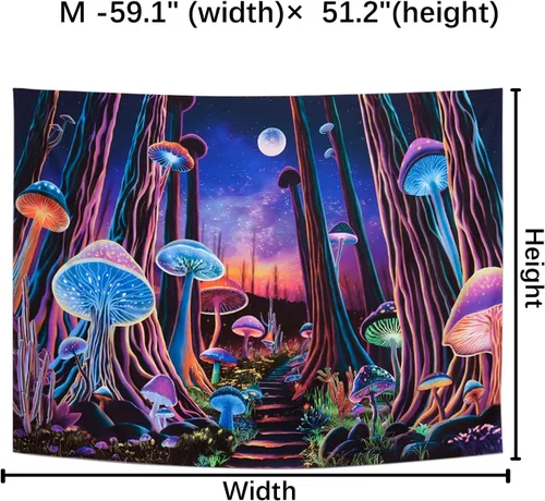 Miniatura 5 de Tushelia Tapiz de árbol de bosque de luz negra, tapiz de hongos de neón de fantasía, tapiz espacial reactivo a los rayos UV, tapiz espacial
