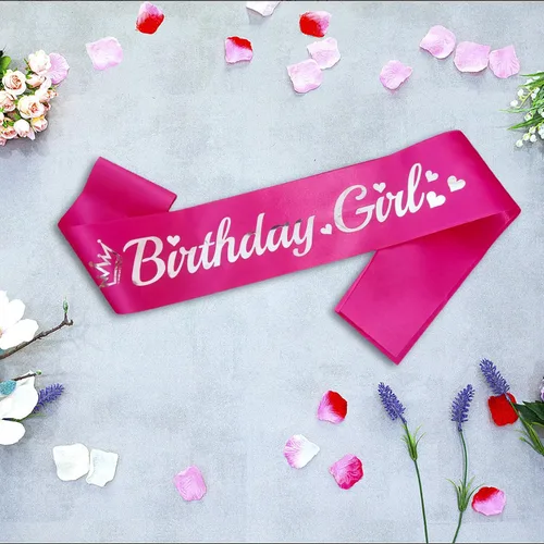 Miniatura 3 de Banda de cumpleaños rosa para niña, banda de cumpleaños de papel de aluminio plateado para niña, divertidas decoraciones de fiesta de cumpleaños