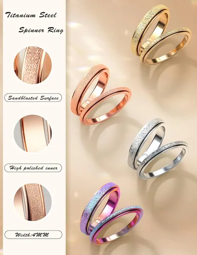 Miniatura 35 de Diamday Anillos antiestrés para mujeres y hombres – Anillo giratorio de acero inoxidable de 2/4 para aliviar la ansiedad y el estrés, con purpurina
