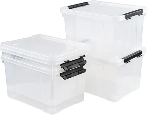 Miniatura 7 de Obstnny 4 paquetes de caja transparente de 22 cuartos de galón con ruedas, contenedor de almacenamiento con tapa de plástico