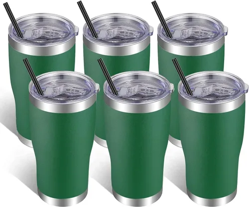 Miniatura 19 de VEGOND Vaso de acero inoxidable de 20 onzas con tapa y pajita, aislado al vacío, taza de café de viaje de doble pared (negro, paquete de 6)