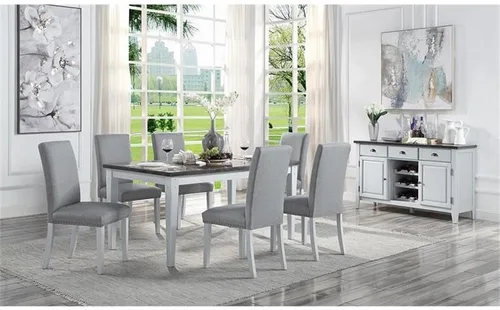 Miniatura 2 de Acme Lanton - Silla auxiliar en tela de lino gris y blanco antiguo