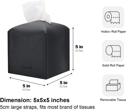 Miniatura 5 de Funda para caja de pañuelos 5 x 5 x 5 pulgadas de piel sintética, organizador cuadrado de caja de pañuelos en cubo para baño, encimera de tocador