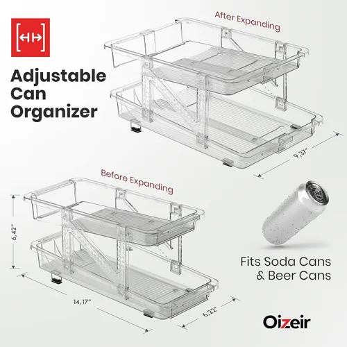 Miniatura 2 de Dispensador de Lata de Soda Expandible Para Refrigerador - Pack de 2 - Organizador Transparente de Latas de Soda Para Refrigerador, Cocina