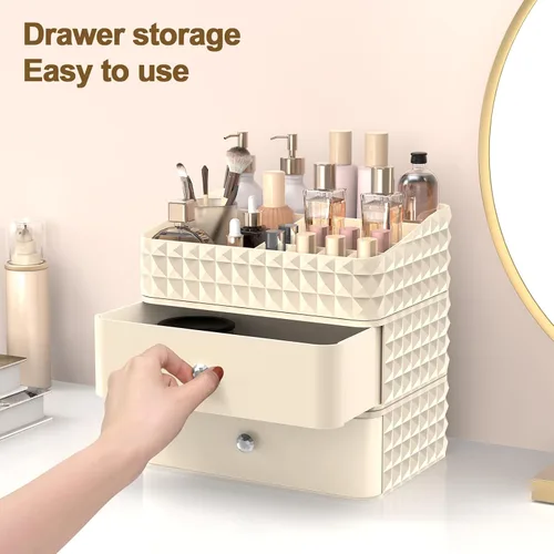 Miniatura 7 de Organizador de Maquillaje para Tocador, Organizador de Cosméticos Apilable y Almacenamiento, Estuches de Exhibición de Cosméticos con 1 Cajón y 1