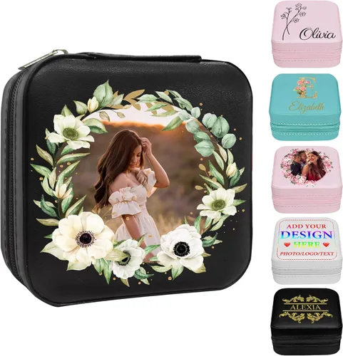 Miniatura 20 de Joyero personalizado con nombre, joyero de viaje portátil personalizado, organizador de joyas de cuero, cajas de dama de honor, boda, regalo
