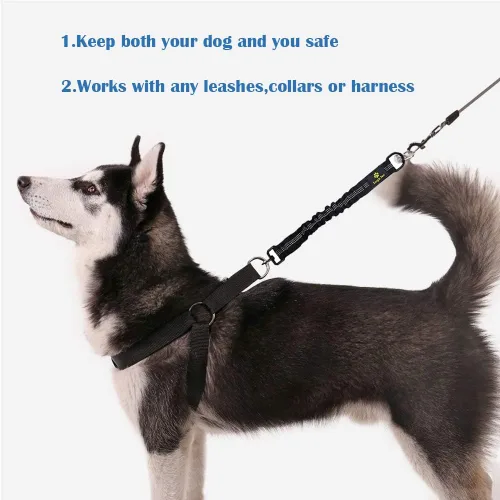 Miniatura 2 de Accesorio de extensión de correa elástica para perro, absorbente de extensión de plomo de 18 pulgadas, evita lesiones en el brazo y el hombro y Negro