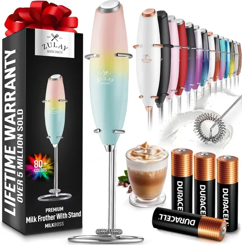 Miniatura 359 de Zulay Milk Boss Espumador de leche potente manual, hace espuma para latte, batidor para mezclar bebidas, café, miniespumador para capuchino, frappé