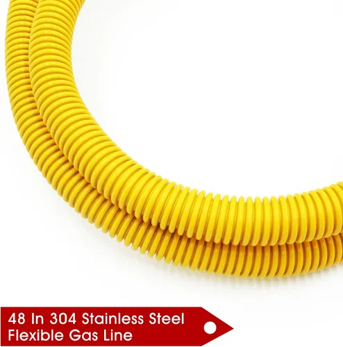 Miniatura 7 de Kit de conector de gas flexible de 48 pulgadas, acero inoxidable recubierto de amarillo de 5/8 pulgadas, manguera de gas de 1/2 pulgada de diámetro