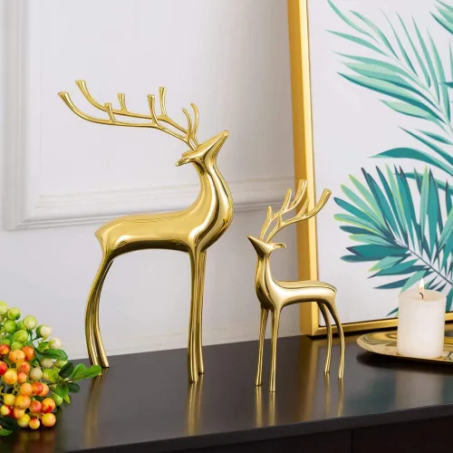 Miniatura 8 de Sziqiqi Juego de 2 estatuas de renos de lujo, adornos de reno pesado de cobre puro para decoración del hogar, sala de estar, oficina, libro, mantel