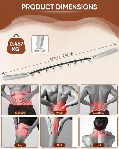 Miniatura 7 de ONUEMP Barra Gua Sha de acero inoxidable, masajeador de drenaje linfático, removedor de celulitis, herramienta raspadora muscular de punto