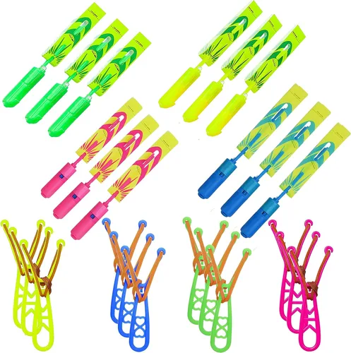 Increíbles juguetes voladores LED para niños pequeños – 12 piezas de juguete de helicóptero LED con luz – Aviones de flecha que brillan en la