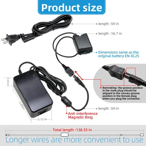 Miniatura 5 de Glorich EP-5G Acoplador DC EN-EL25 ENEL25 EN-EL25a ENEL25a Batería ficticia EH-5 Adaptador de fuente de alimentación de CA Conector de alimentación