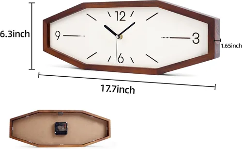 Miniatura 2 de DaguyS Relojes de pared retro de madera, relojes cuadrados de 18 pulgadas, relojes de pared rectangulares operados con pilas, silenciosos sin Marrón