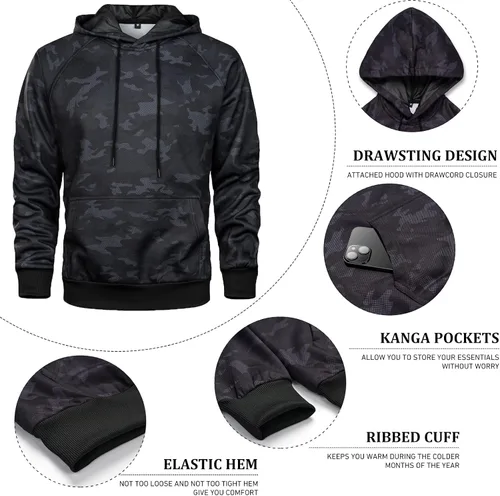 Miniatura 5 de MANLUODANNI Sudadera con capucha para hombre, casual, de manga larga, con cordón y estampado