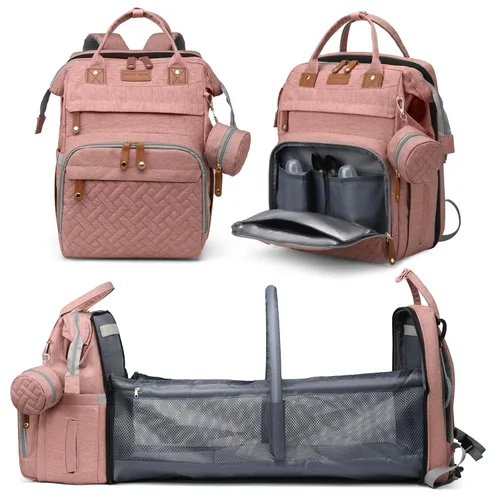 Miniatura 8 de Mochila para pañales con cambiador, bolsa de pañales grande para niños y niñas, mochila multifuncional para pañales de viaje, bolsa de bebé con Negro