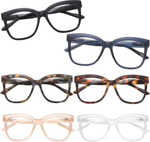 Paquete de 6 lentes de lectura estilo Oprah para mujeres y hombres, bloqueo de luz azul, cuadrados de gran tamaño, para lectura de computadora,