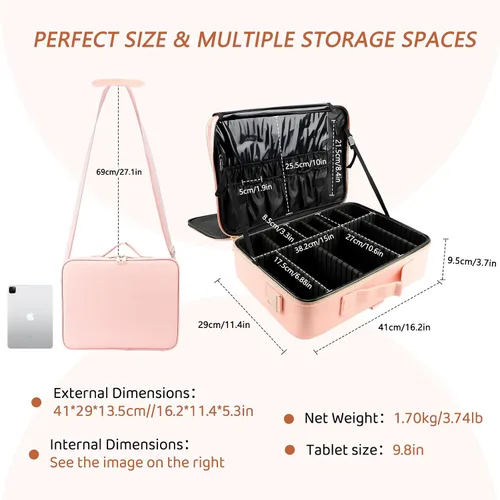 Miniatura 2 de Gzcz Estuche de viaje para maquillaje, profesional, 16 pulgadas, gran capacidad, organizador de brochas, portátil, para artistas, divisores Negro