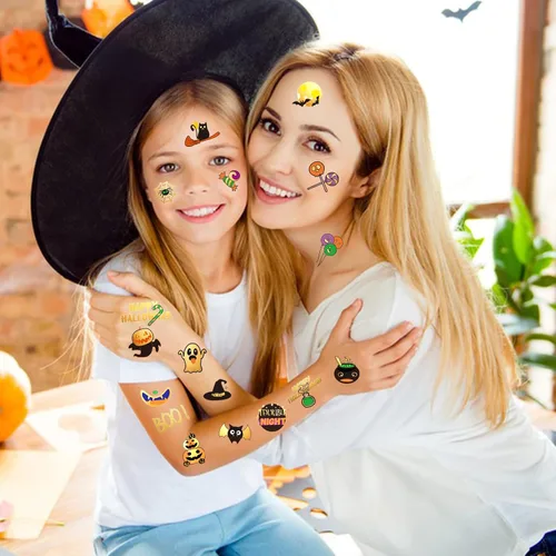Miniatura 6 de Tatuajes temporales de Halloween para niños, calabaza, fantasma, bruja, regalos de fiesta de Halloween para niños o niñas, 126 piezas de tatuajes