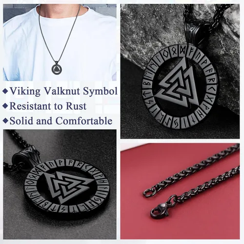 Miniatura 4 de FaithHeart Collar de medalla vikinga para hombre, resistente acero inoxidable, collar con colgante de mitología nórdica retro con caja de regalo