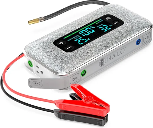 Miniatura 10 de HALO Bolt Ultimate 3 arrancador de batería de auto portátil Compresor de aire de 130 PSI, banco de energía USB de 55.5Wh, pantalla grande, faro