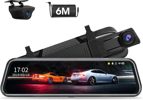 Espejo retrovisor mejorado de 10 pulgadas, cámara de salpicadero frontal y trasera, cámara de respaldo de 1080P, pantalla táctil completa con