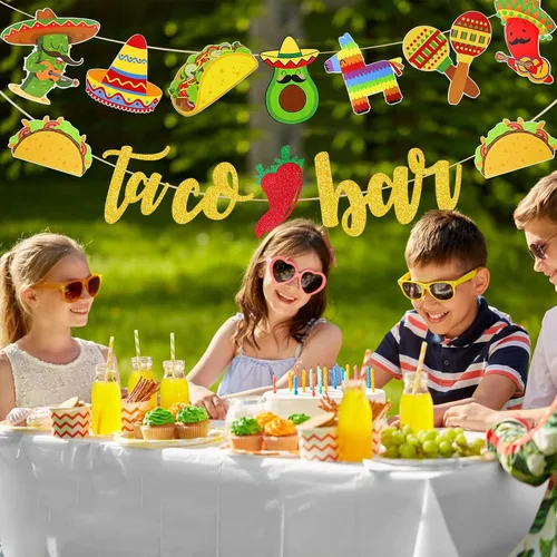 Miniatura 4 de Fiesta Taco Bar Banner Garland 2 juegos de fiesta mexicana fiesta bandera con cactus burro maraca sombrero taco pimienta para fiesta temática