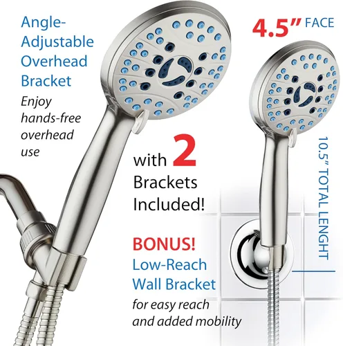 Miniatura 8 de Hotel Spa AquaCare Cabezal de regadera de mano de alta presión de 8 modos, boquillas antiobstrucción, lavado a máquina integrado para limpiar Níquel