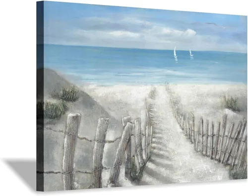Miniatura 9 de Hardy Gallery Lienzo impreso con diseño de camino de playa: lienzo con imagen del océano costero, arte de pared tamaño pequeño para baño