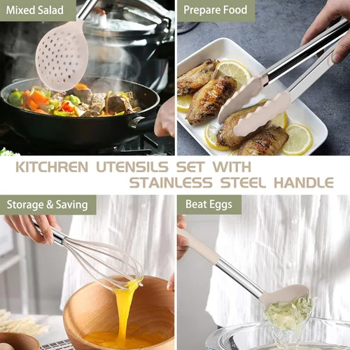Miniatura 4 de Umite Chef - Juego de utensilios de cocina de acero inoxidable, 15 piezas, utensilios de cocina antiadherentes, espátula, utensilios de cocina, Caqui
