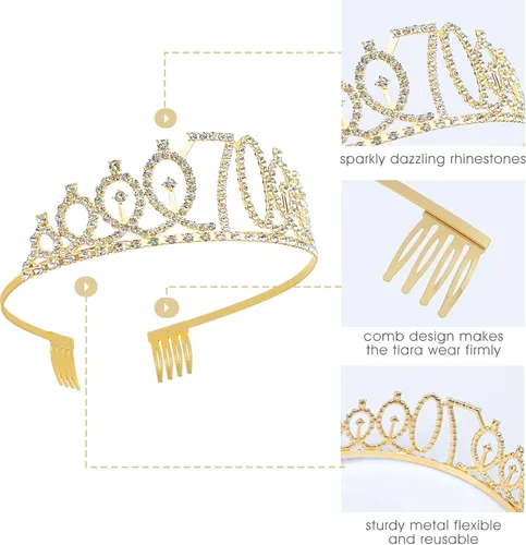 Miniatura 2 de FUNSACHY Juego de tiara de banda y diamantes de imitación para cumpleaños número 70, regalos de cumpleaños de 70 años para ella, corona