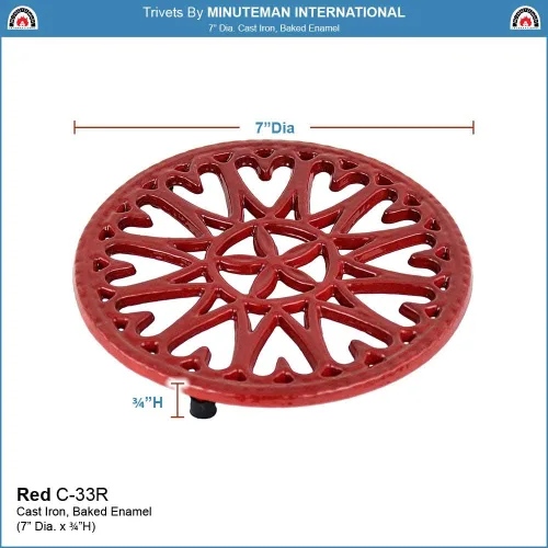Miniatura 2 de Minuteman International Salvamanteles de hierro fundido de mesa Sunburst, estufa de leña roja, 7 pulgadas de diámetro