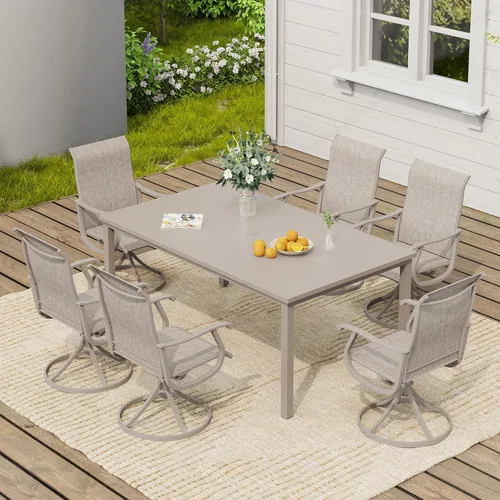 Miniatura 30 de VICLLAX Muebles pequeños de exterior de 3 piezas, 2 sillas giratorias de patio y mesa redonda pequeña para 2, sillas de carbón oscuro y negro