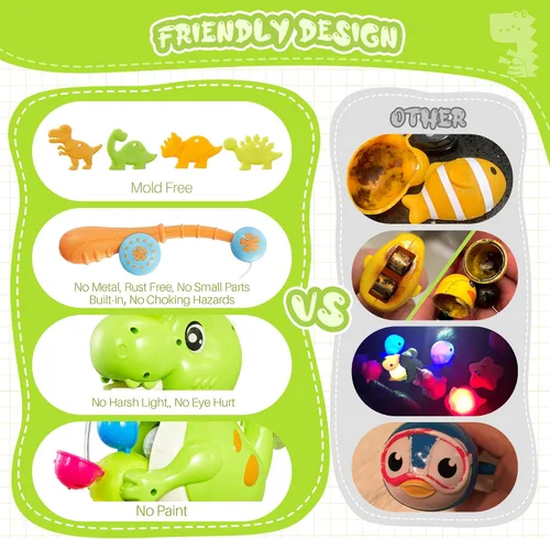 Miniatura 4 de EKU - Juguetes de baño de dinosaurio para niños pequeños a partir de 18 meses, ruedas de agua sin moho y juegos de pesca, bañera, tina, tiempo