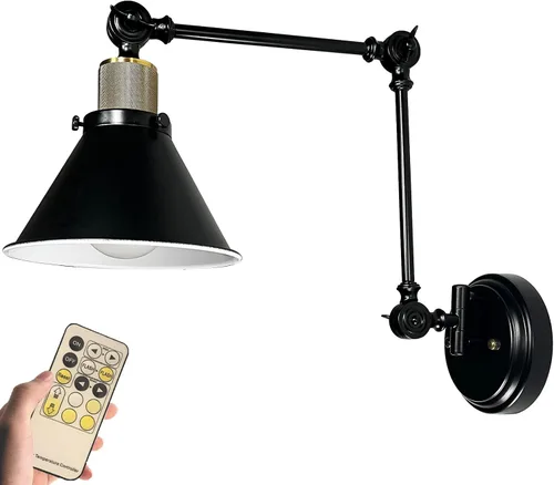 Miniatura 7 de Lámpara de pared con pilas, sin necesidad de cableado, iluminación de pared, con brazo oscilante, con control remoto regulable, para interiores