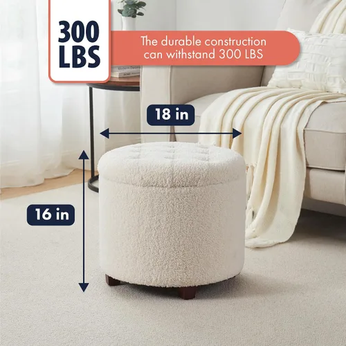 Miniatura 2 de Ornavo Home Decor Otomana Redonda con Almacenamiento, Silla Taburete de Tocador Redondo Otomana Puf con Almacenamiento para Sala de Estar