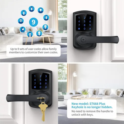 Miniatura 8 de Signstek Cerradura de puerta de entrada sin llave con asa, perilla de puerta de teclado digital, cerradura electrónica inteligente con código