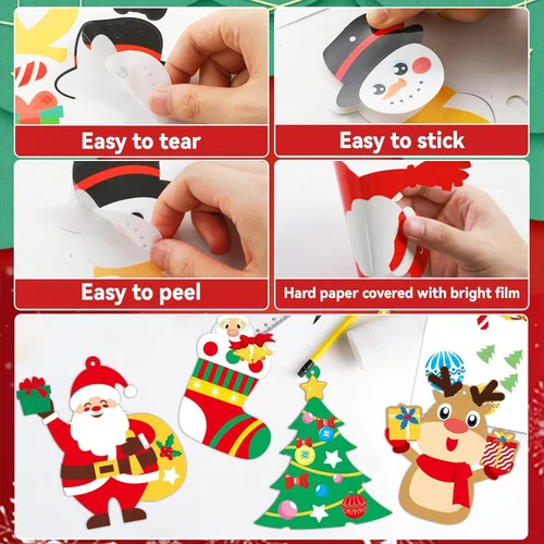 Miniatura 3 de Qyeahkj Juego de 64 juegos de manualidades de Navidad para niños, adornos artísticos de Navidad a granel, haz tu propio árbol de Papá Noel, casa