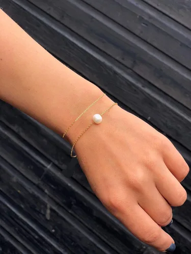 Miniatura 7 de Collar de perlas de oro macizo de 14 quilates para mujer, collar con colgante de perlas cultivadas de agua dulce real, collar de 0.39 pulgadas