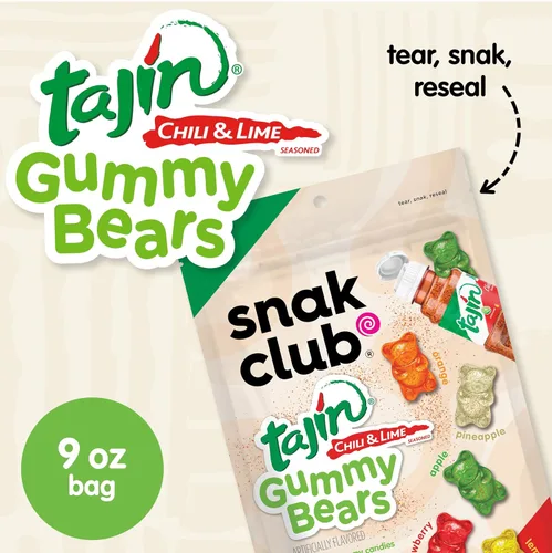 Miniatura 3 de Snak Club Tajin Ositos Gomosos, Gomitas de Dulce de Frutas Surtidas con Condimento de Chile y Lima, Suaves, Aperitivos Sin Gluten y Veganos, Bolsa