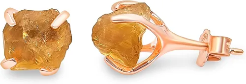 Miniatura 69 de Aretes de piedra preciosa natural en bruto con oro rosa sobre plata de ley 925, 6 a 0.276 in, regalo de piedra de nacimiento de calidad genuina
