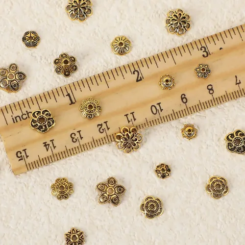 Miniatura 10 de FEBSNOW Alrededor de 160 cuentas espaciadoras, estilo Bali, mezcla de plata tibetana y oro antiguo para pulseras, collares, aretes, suministros