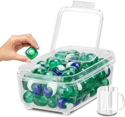 Miniatura 13 de Skywin TidyFriend - Contenedor de cápsulas de lavandería con tapa push-up, 11.4 x 11 x 5.9 pulgadas, almacenamiento hermético mantiene las cápsulas