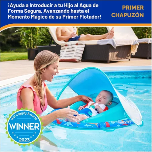 Miniatura 6 de SwimWays Infant Spring Float, Baby Pool Float with Canopy & UPF Protection, Swim Training PFD, Swimming Pool Accessories for Babies 3-9 Months