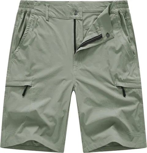 BASUDAM Pantalones cortos de senderismo tipo cargo para hombre, elásticos, de secado rápido, ligeros, con 6 bolsillos para acampar y viajar