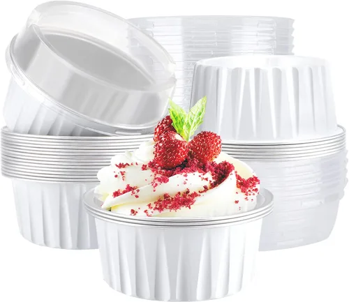 Miniatura 11 de EUSOAR Moldes de aluminio para magdalenas de varios colores, moldes de aluminio de 5 onzas para hornear, recipientes de postre con tapas, tazas de 5